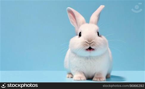 cute animal pet rabbit or bunny white color smiling and laughing isolated with copy space for easter celebration