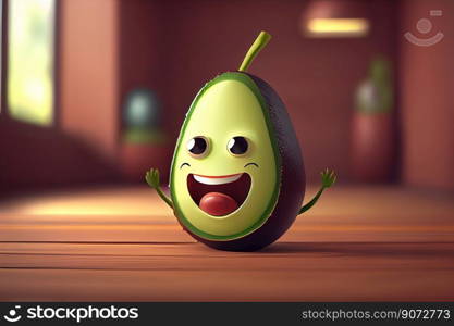 Cute avocado cartoon character smiling