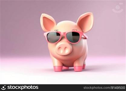 Cute baby animal wearing sunglasses on a colored background by generative AI