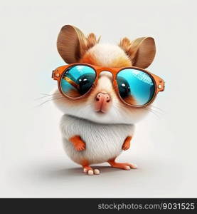 Cute baby animal wearing sunglasses on a colored background. Ready to go on holidays. Generative AI