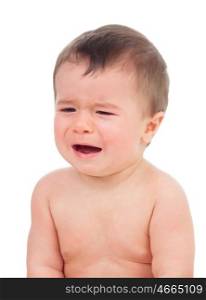 Cute baby crying isolated on a white background