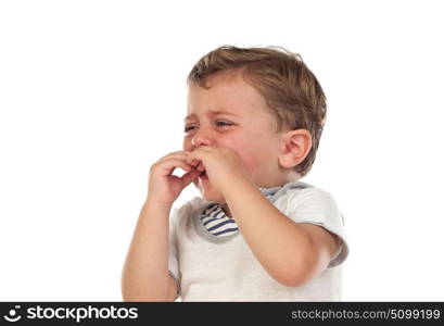 Cute baby crying isolated on a white background