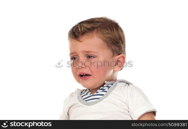 Cute baby crying isolated on a white background