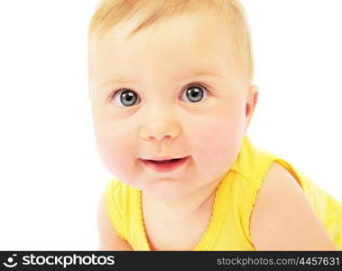 Cute baby face portrait isolated on white background