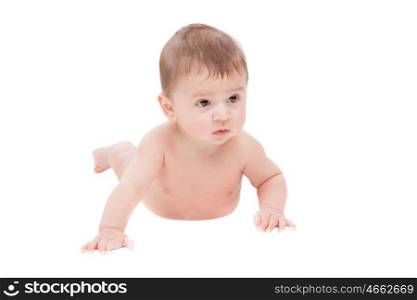 Cute baby lying isolated on a white background