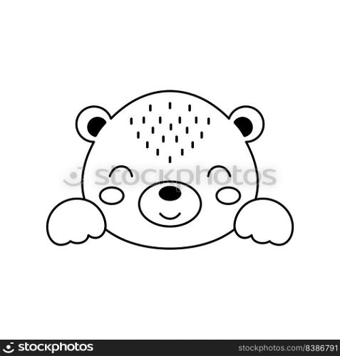 Cute bear head in Scandinavian style. Animal face for kids t-shirts, wear, nursery decoration, greeting cards, invitations, poster, house interior. Vector stock illustration