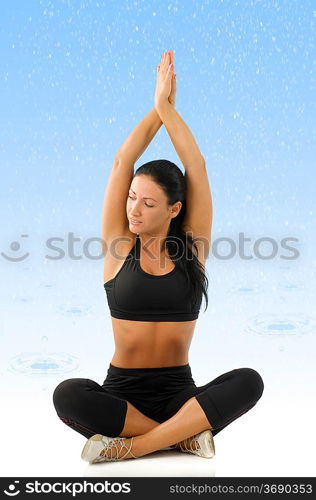 cute brunette isolated on white in classic yoga meditation pose