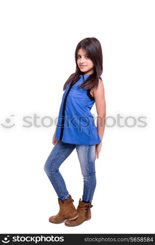 Cute brunnete girl posing over white background