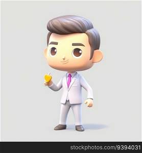 Cute Businessman in Action Character Presenting with Enthusiasm and Style. isolate white background. for print, website, poster, banner, logo, celebration