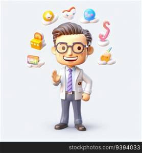 Cute Businessman in Action Character Presenting with Enthusiasm and Style. isolate white background. for print, website, poster, banner, logo, celebration