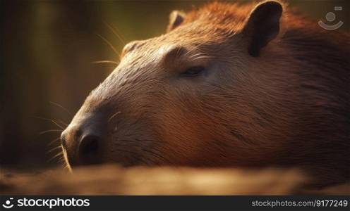 Cute capybara in nature. Illustration Generative AI
