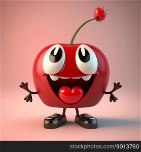 Cute Cartoon Cherry Character. Illustration. Generative AI.