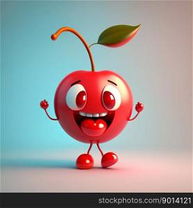 Cute Cartoon Cherry Character. Illustration. Generative AI.