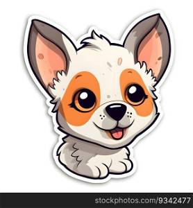 Cute cartoon dog face sticker on white background. Vector illustration.