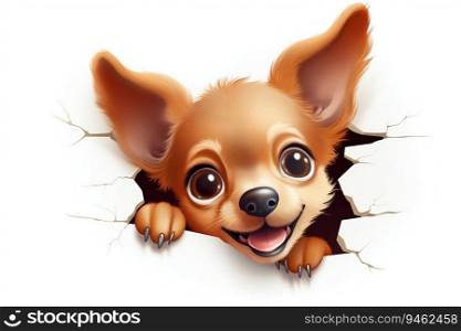 Cute Cartoon Dog Peeking Through a Wall Hole. Generative ai. High quality illustration. Cute Cartoon Dog Peeking Through a Wall Hole. Generative ai