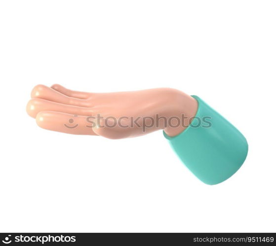Cute cartoon hand 3D open palm icon. Rendering hand take, giving, holding something. Friendly funny style isolated with clipping path. Hand gesture illustration.. Cute cartoon hand 3D open palm icon. Rendering hand take, giving, holding something. Friendly funny style isolated with clipping path. Hand gesture illustration