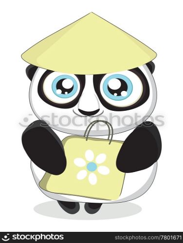 Cute cartoon panda with bag.Vector illustration eps8. Cartoon panda