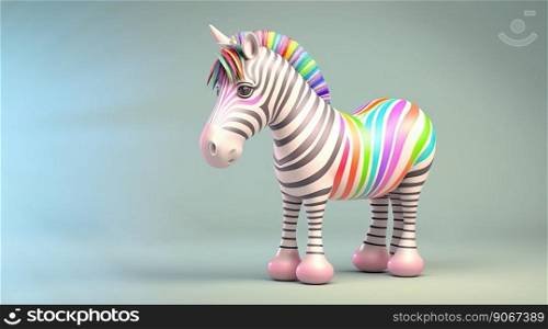 Cute Cartoon Zebra on a pastel color background. Generative AI 