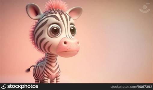 Cute Cartoon Zebra on a pastel color background. Generative AI 