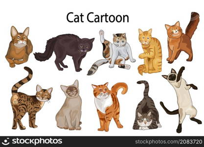 Cute cat cartoon set. Vector illustration for design.