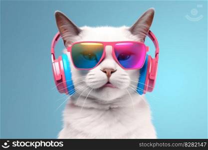Cute cat in sunglasses. Head funny smile. Generate Ai. Cute cat in sunglasses. Generate Ai