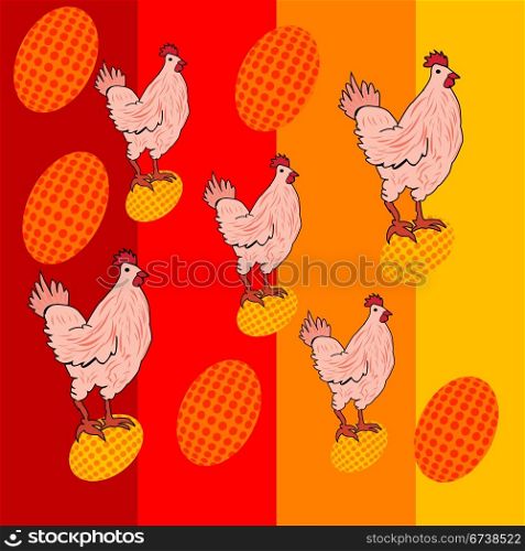 Cute chicken illustration over colored background