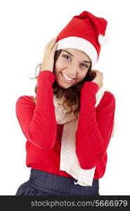 Cute christmas girl smiling over white background