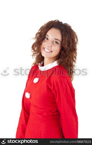Cute christmas girl smiling over white background