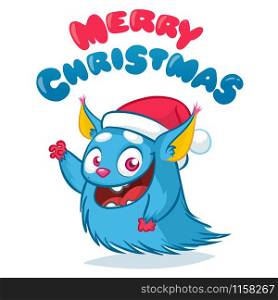 Cute Christmas Monster Vector. Holiday Cartoon Mascot. Isolated On White Background. Merry Christmas, Happy New Year Congratulation Decoration Design Element. Good For Xmas Card, Banner.