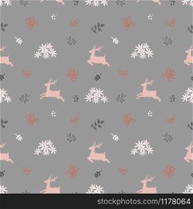 Cute Christmas seamless pattern,deer with wildflower on pastel mood,vector illustration