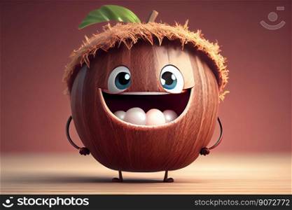 Cute coconut cartoon character smiling