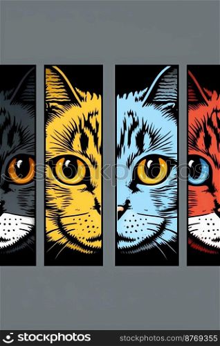Cute colorful cat separated art design 3d illustrated