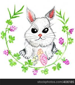 Cute colorful easter bunny hand drawn illustration.