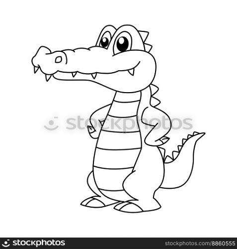 Cute crocodile cartoon coloring page illustration vector. For kids coloring book.