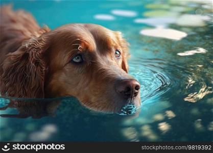 Cute dog in swimming pool. Illustration Generative AI