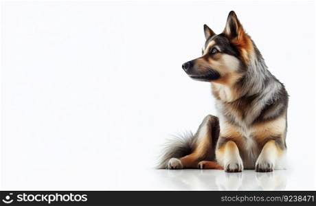 Cute dog takes a nap on a white background, its adorable ears and fluffy coat standing out in contrast. This portrait exudes warmth and charm. AI Generative.