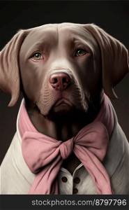 Cute dog with bowtie and beautiful dress 3d illustrated