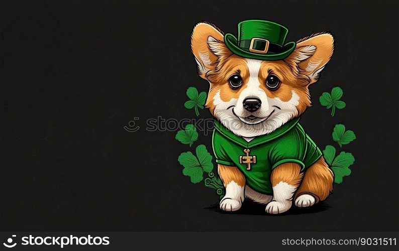 Cute Dog with Green St. Patrick’s Day Hat on colored background. Ge≠rative AI 