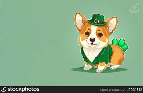 Cute Dog with Green St. Patrick’s Day Hat on colored background. Generative AI 