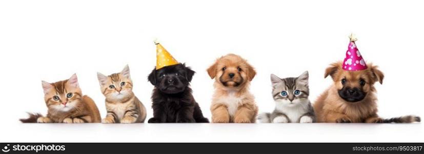 Cute dogs and cats on birthday banner