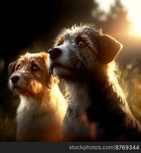 Cute dogs at nature 3d illustrated