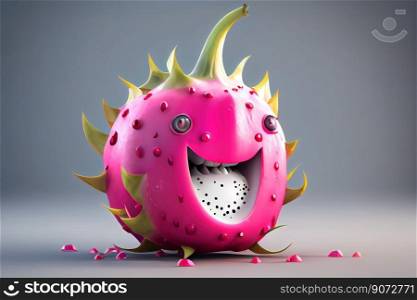 Cute dragon fruit or pitahaya cartoon character smiling