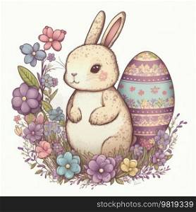 Cute drawn easter bunny. Illustration AI Generative 