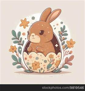 Cute drawn easter bunny. Illustration AI Generative 