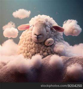 Cute dream sheep. Illustration Generative AI
