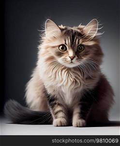 Cute Fluffu Cat. Illustration AI Generative