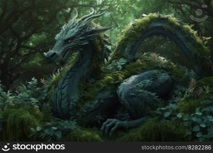 Cute forest dragon. Magic reptile. Generate Ai. Cute forest dragon. Generate Ai