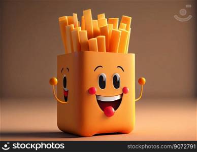Cute french fries or chips cartoon character smiling
