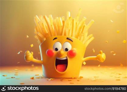 Cute fried fries. 3d character. Generate Ai. Cute fried fries. Generate Ai