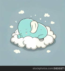 Cute Funny Elephant Sleeping on Clouds. Illustration AI Generative